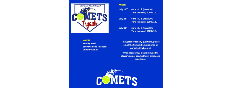 Northern RI Comets Tryouts happening SOON!!!