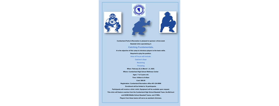 Cumberland Park and Recreation Baseball Catchers Clinic 